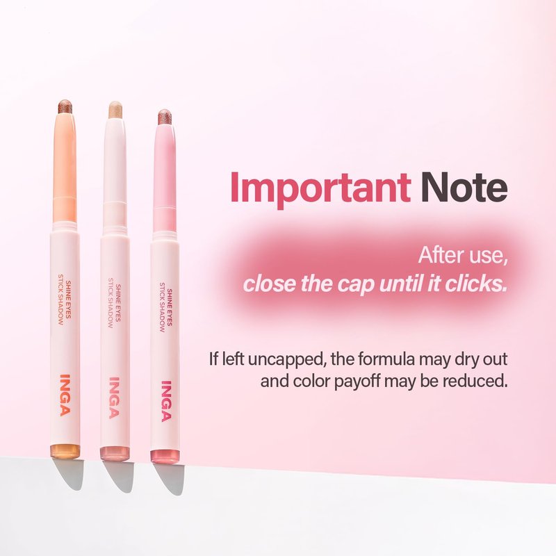 INGA Shine Eyes Stick Shadow - Creamy Shimmer Eyeshadow, Smudge-Proof, Easy-to-Blend, Long-Lasting Eye Makeup Stick with Precise Tip for Easy Application (Dew Peach)