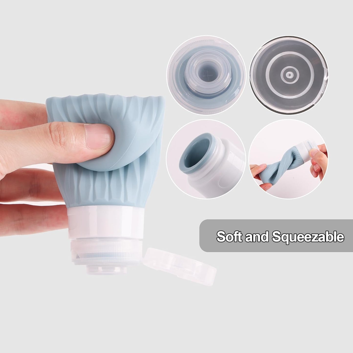Travel Bottles for Toiletries - TSA Approved Leakproof Silicone Containers | 3oz Grey Refillable Shampoo & Conditioner Bottles