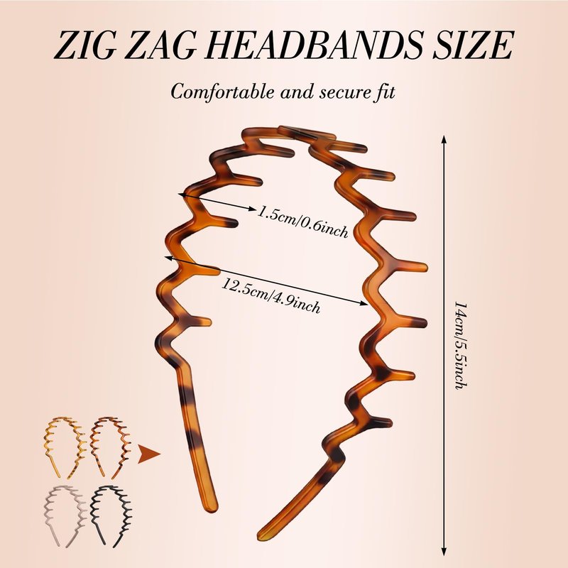 Needbrock 4 Pack Non Slip Zig Zag Headbands, Comb Headband with Teeth for Slicked Back Styles Women Men Daily Wear, Workouts, 90s Retro Hair Accessories