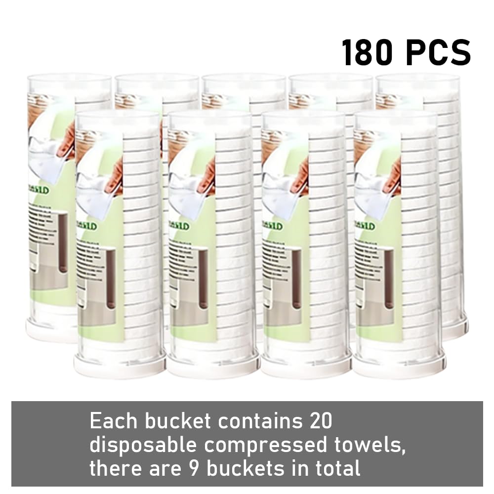 Skiennix Towel Refills - 180 Pcs Disposable Compressed Face Towels for Hot Towel Heater | 9 Buckets, 20 Pcs Each