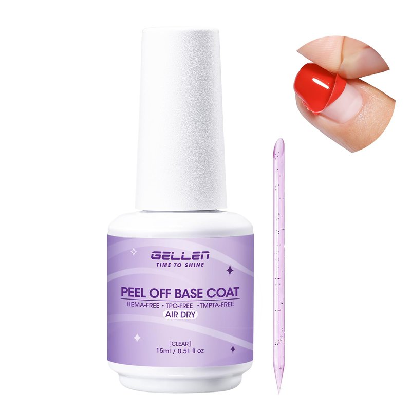 GELLEN Quick Dry Peel off Gel Base Coat, Lamp-Free Peelable Base Coat for Gel Polish, Non U V Gel for Thin & Weak Nails, Easy Removal without Damage, For Nail Practice Beginners