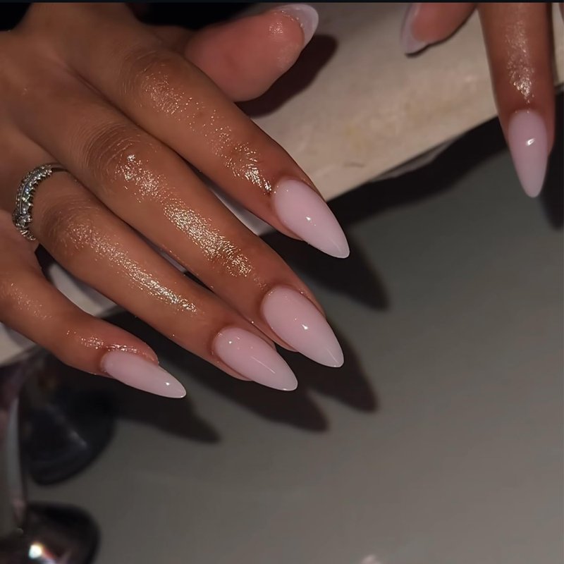 Nude Press-On Nails - Medium Almond Glossy French Tip Acrylic | 24 Pcs for Effortless Manicure