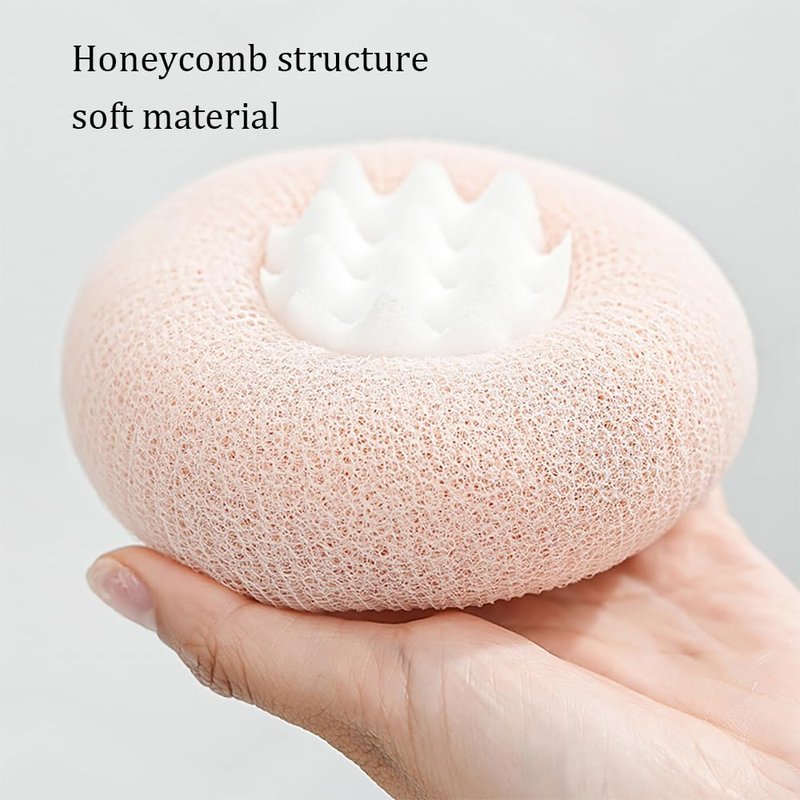 4Pcs Body Scrubber Exfoliator Sunflower Bath Ball, Ultra Soft Sponge Cleaning Brush for Men and Women, Bath Sponge with Handheld Ring (Purple+Green+Pink+Apricot)