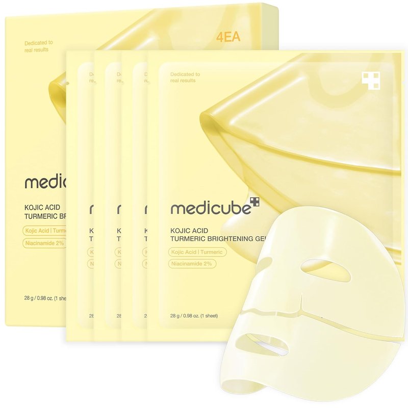 Medicube Jelly Gel Mask - Brightening Kojic Acid & Turmeric | Overnight Hydrating Face Mask for Radiant Skin | 28g x 4ea