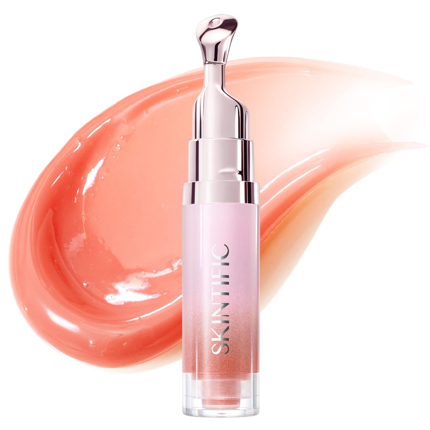 SKINTIFIC Peptide Brightening Lip Serum, Hydrating & Plumping Tinted Lip Gloss, Moisturizing Lip Balm with Polypeptides & Squalane for Glossy Sheer, Smooth Lips(05 Peach Rose)