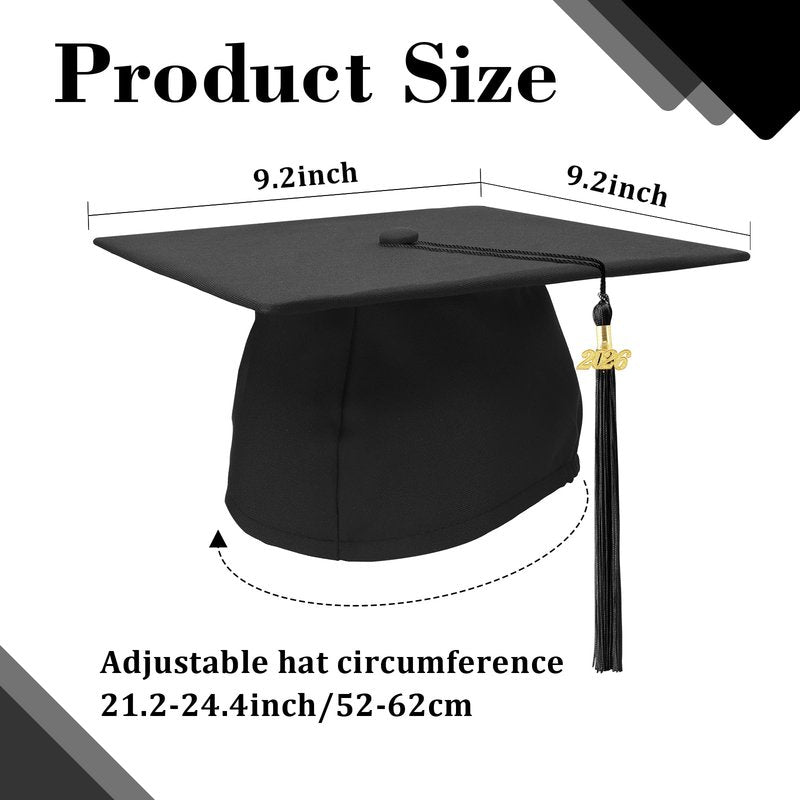 Luktastic Graduation Cap - Black Cap with 2024 Tassel and Gold Charm - Matte Finish - For High School, Bachelor, Master Graduates - Unisex - One Size Fits All - Includes Decorations Kit