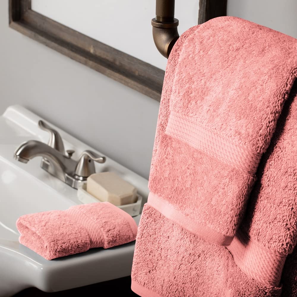 SUPERIOR Egyptian Cotton Pile 3 Piece Towel Set, Includes 1 Bath, 1 Hand, 1 Face Towel/Washcloth, Ultra Soft Luxury Towels, Thick Plush Essentials, Guest Bath, Spa, Hotel Bathroom, Tea Rose