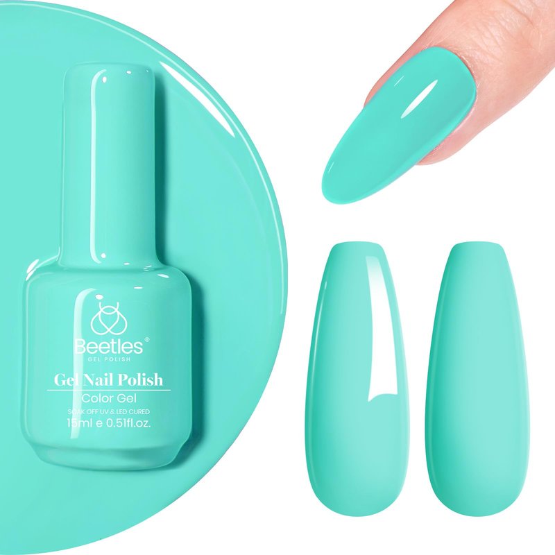 Beetles Teal Gel Nail Polish - Cascade Green 15ML/0.51Fl Oz, Teal Neon Gel Polish, Soak Off UV LED Summer Nails Art Design Manicure Salon DIY Home Neon Nails