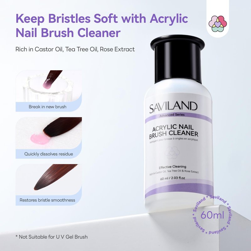 SAVILAND Acrylic Nail Brush with Cleaner: Size 8,10,14 Professional Acrylic Brushes Makeup Brushes Cleaner Conditioner Nail Brush Cleaner Tool & Dappen Dish for Acrylics Nails Home Salon DIY