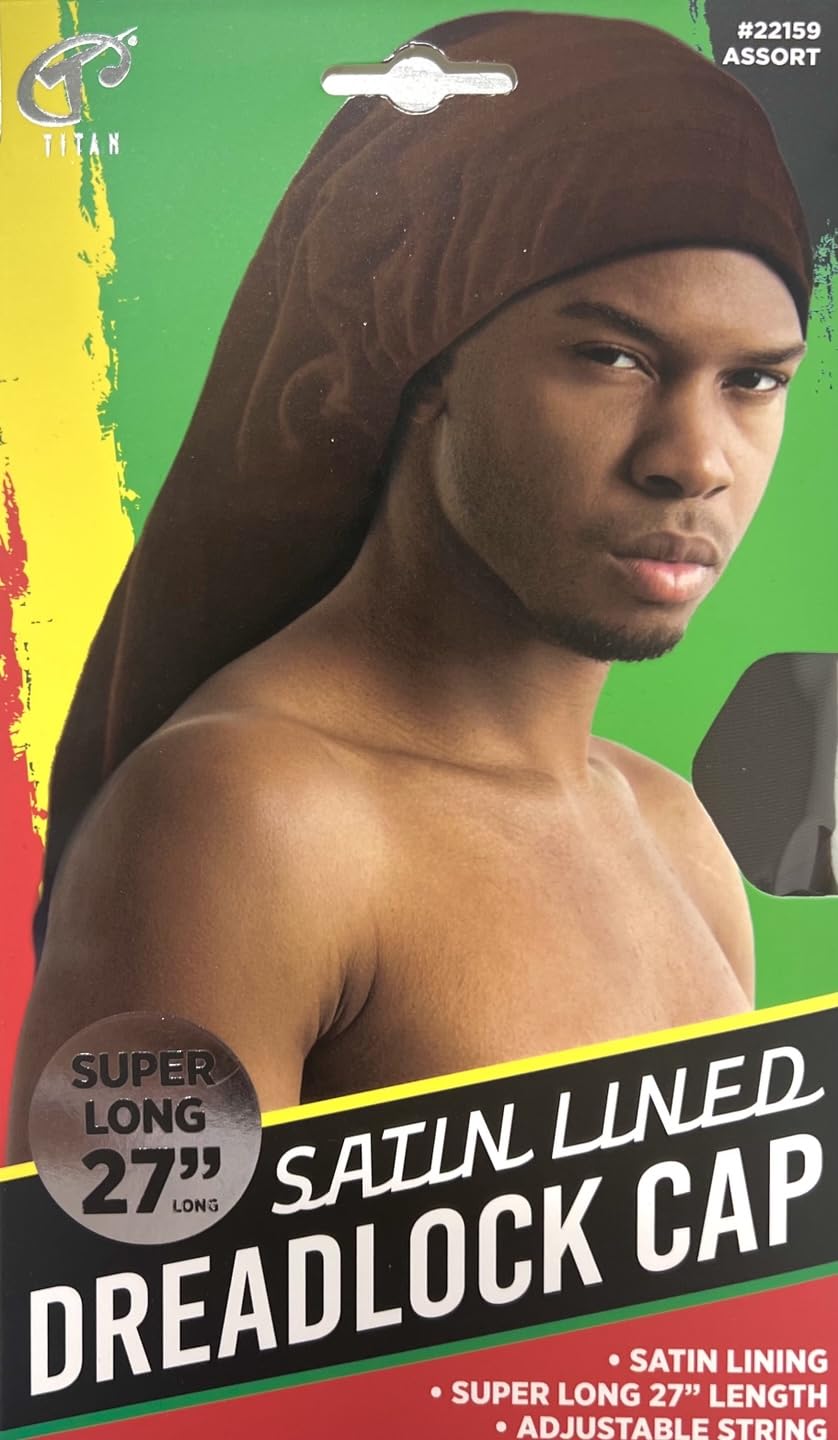 Titan Satin Lined 27" Dreadlock Cap | Long Hair Protection Skull Cap for Men | Comfortable Beanie for Locs