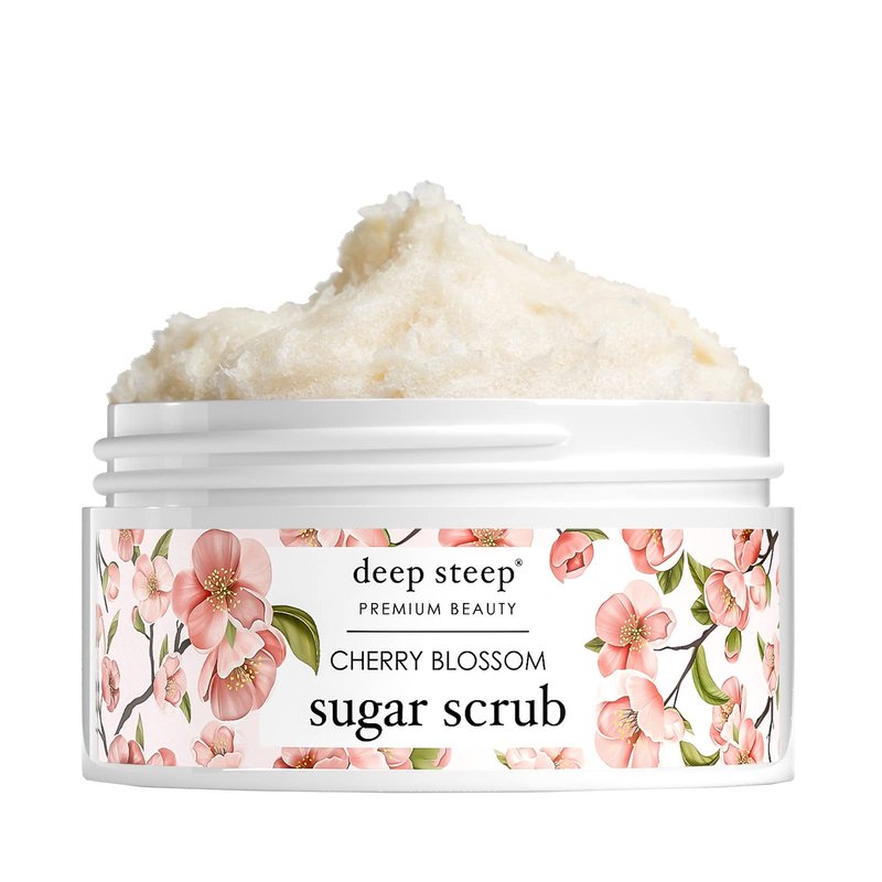 Deep Steep Sugar Scrub, Cherry Blossom, 8 oz – Exfoliating Body Scrub with Organic Coconut Oil, Shea Butter & Argan Oil – Vegan, Clean Beauty, Smooth, Soft & Nourished Skin