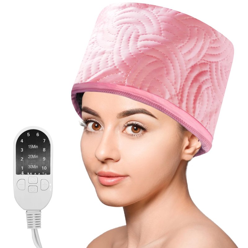 Hair Steamer Cap, Steamer for Hair with 10 Mode Temperature Control, 110V Electric Heating Cap for Hair Steamer for Deep Conditioning(Pink)