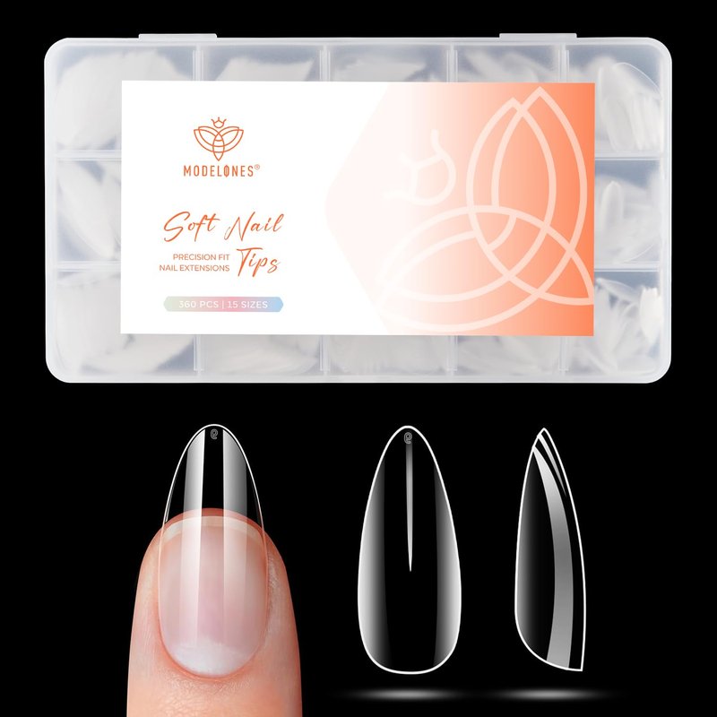 Medium Almond Gel Nail Tips - 360pcs Clear Press-On Full Cover Acrylic Nails | 15 Sizes for Salon Extensions
