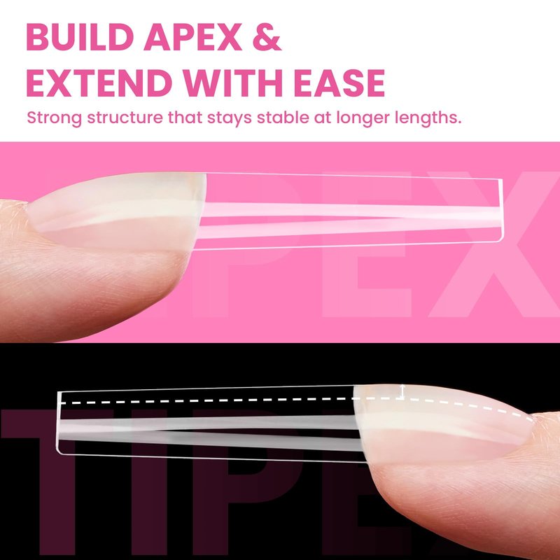Beetles Tipex Lite Instant Apex Nail Tips, XL Long Square, 16 Sizes | 00–14, 160PCS, Built-in Apex Acrylic Tips for Flat & Natural Nail Beds, Beginner-Friendly Easy DIY Nail Extensions