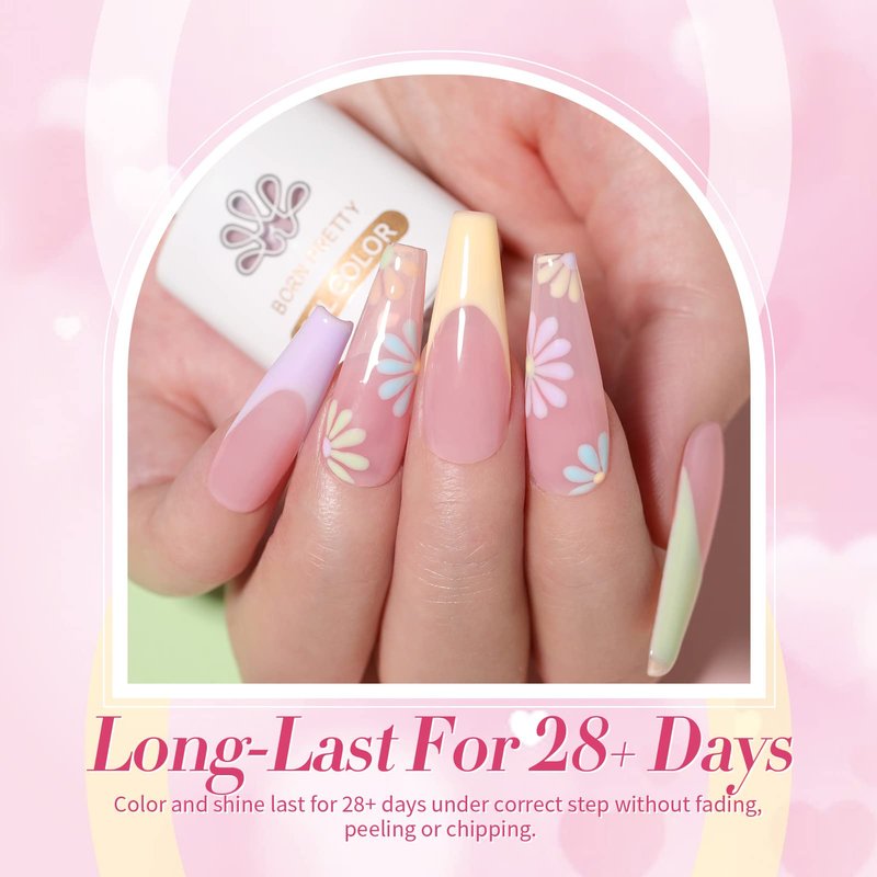 Born Pretty Pastel Gel Nail Polish Set Spring Summer Gel Polish Macaron Candy Sweet Color Gel Polish Easter Soft Pink Yellow Purple Blue Green Colors Collection Nail Art Gift Box 7ML 6PCS