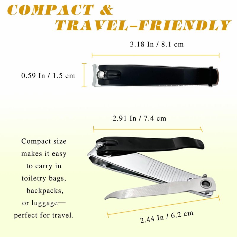 Black 2PCS Large Nail Clippers Set – Premium Stainless Steel Curved Blade Fingernail & Toenail Trimmers