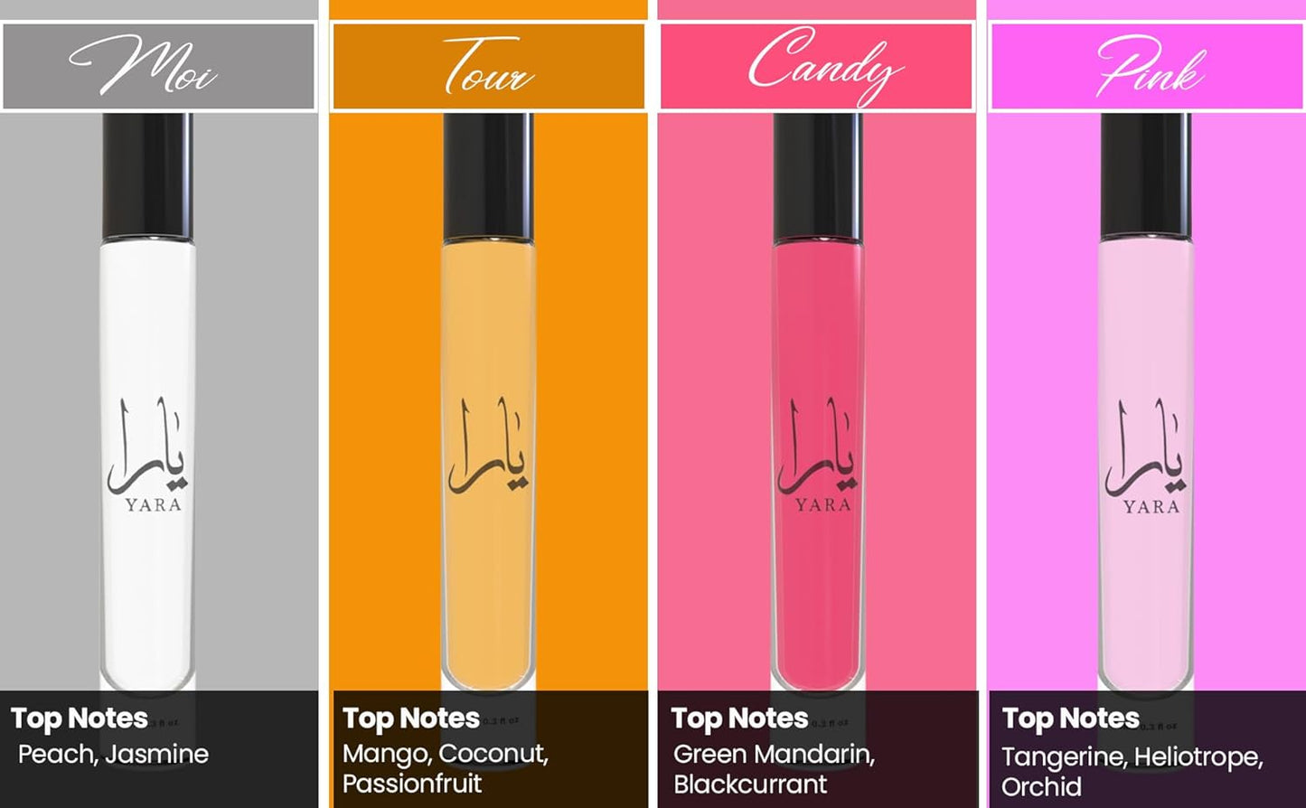 Yara Eau De Parfum Spray Set for Women - 4 Travel Size Fragrances | 0.34 Ounce Each, Floral & Sweet Scents