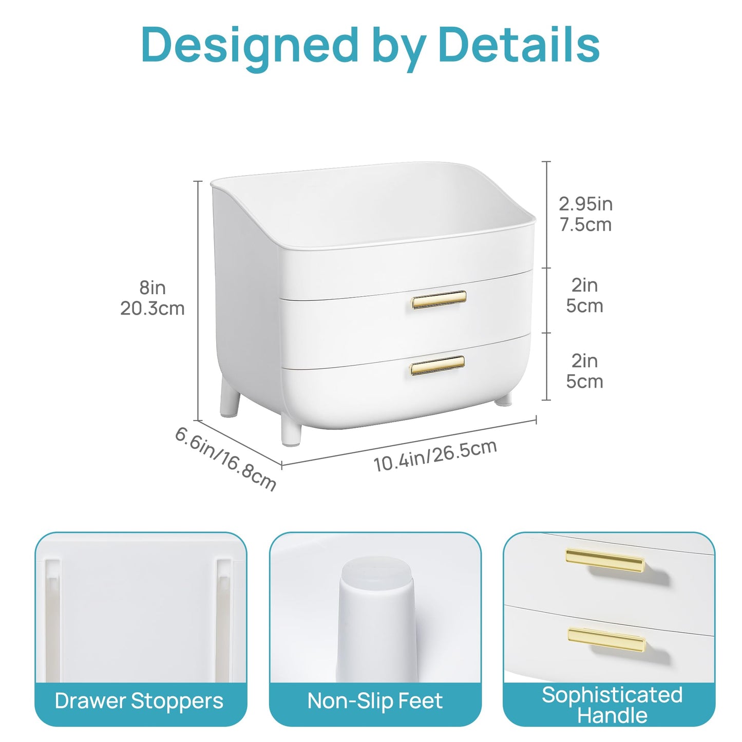 Vtopmart 3-Tier Skincare Makeup Organizer with Drawers for Vanity and Bathroom Countertop, Large Cosmetic Storage Box Case for Dresser, with Non-Slip Base