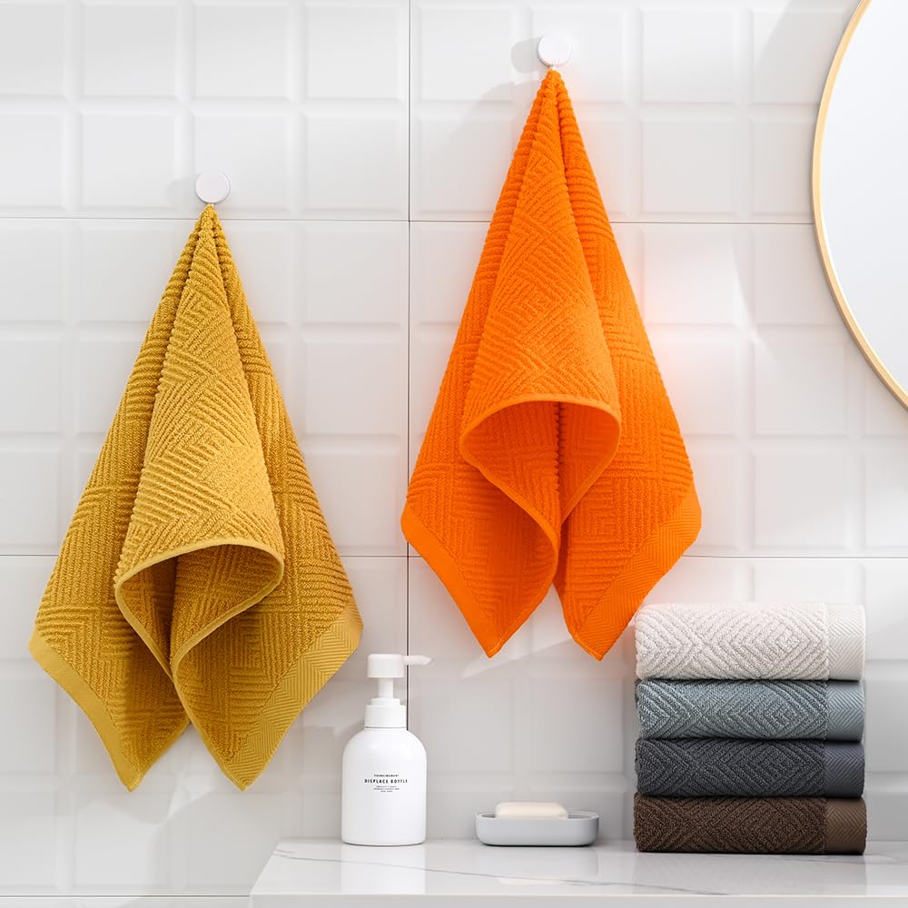 sense gnosis Super Soft Orange Hand Towels Terry Striped Weave Pattern Ultra Absorbent 100% Cotton Hand Towel for Bathroom Home Decorations 13 X 29 Inch, 2 Pieces