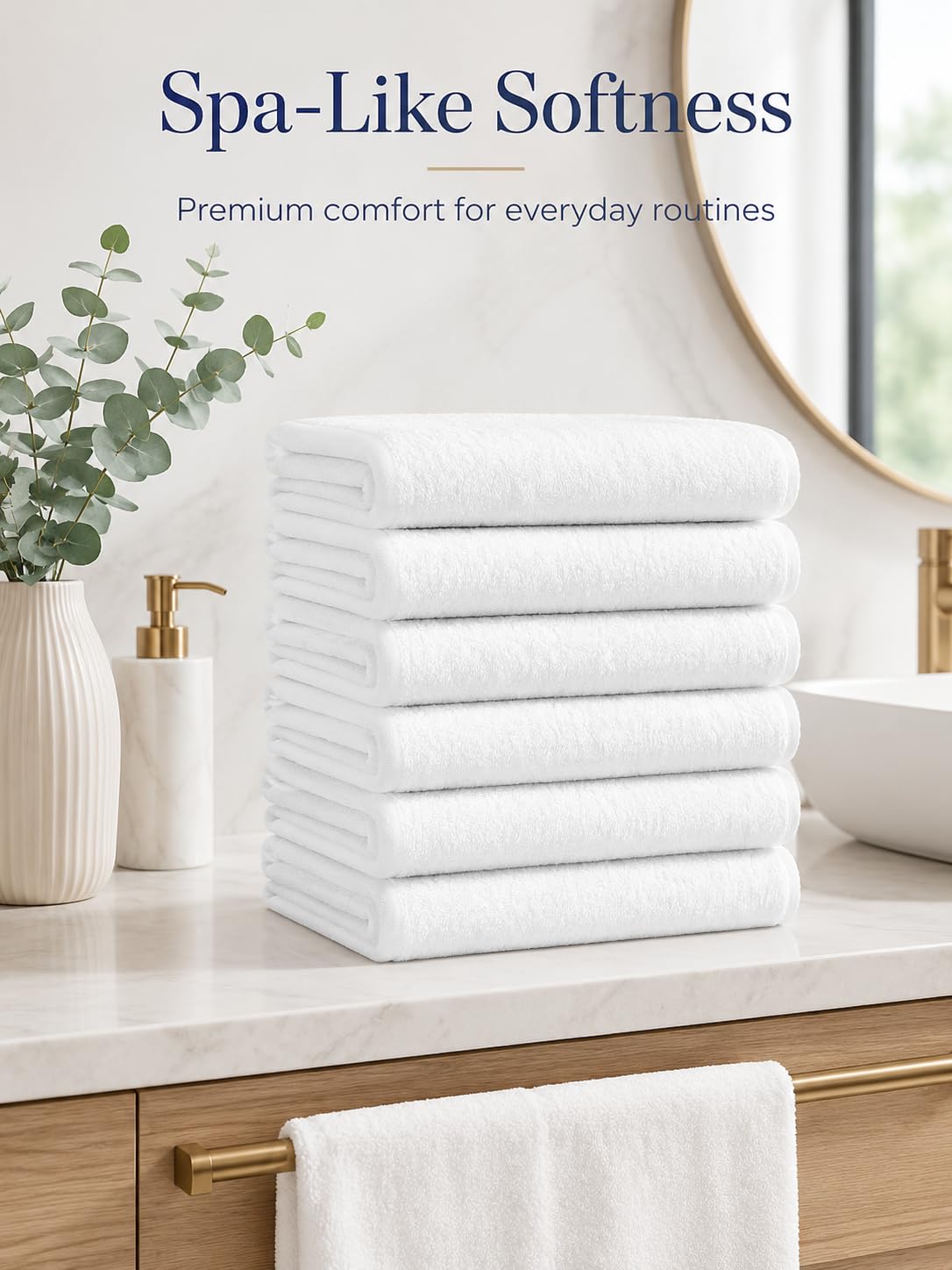 BIOLINEN White Bath Towels Set 6 Pack 24x48, 100% Cotton Towels for Bathroom, Soft Absorbent Quick Dry Towels for Gym Spa Hotel Pool, Bulk Bath Towel