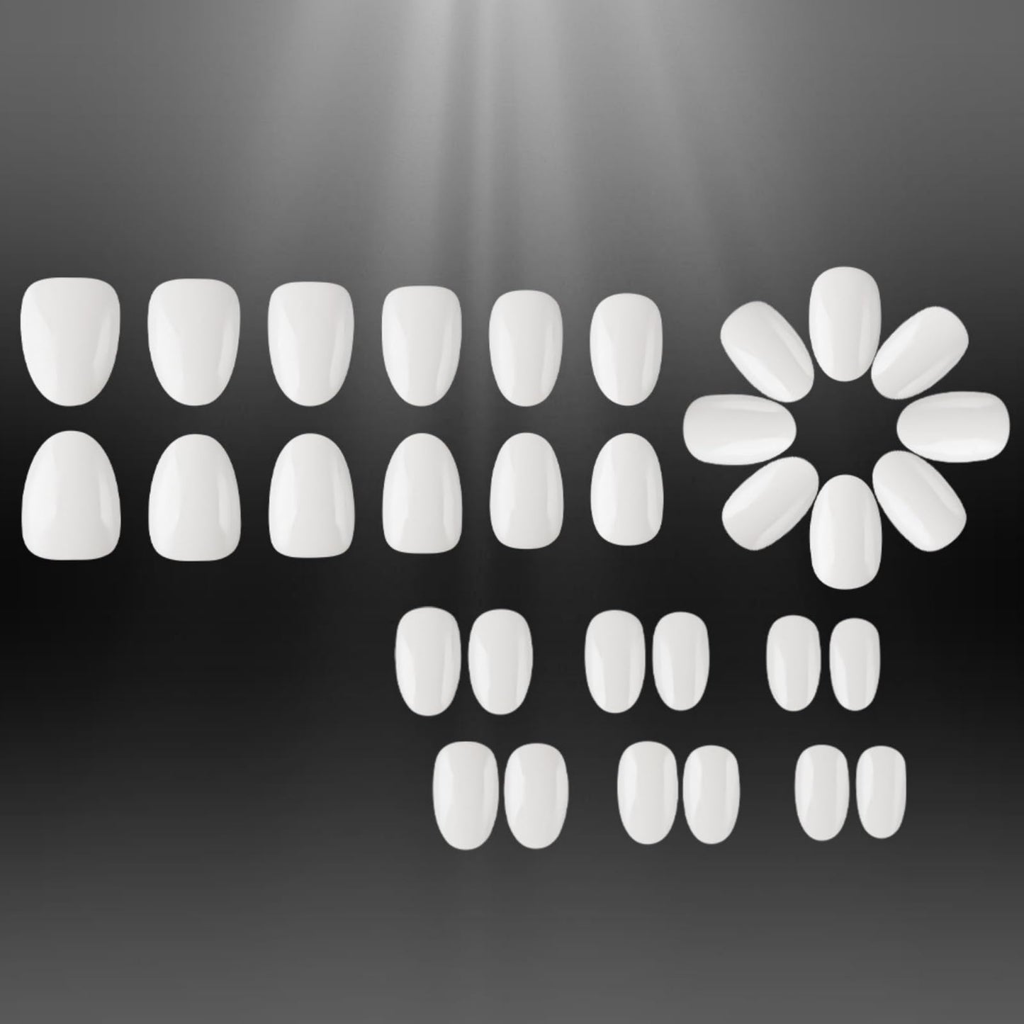 White Solid Color Press On Nails Short Almond Fake Nails Glossy Full Cover Stick On Nail for Women Manicure 32Pcs