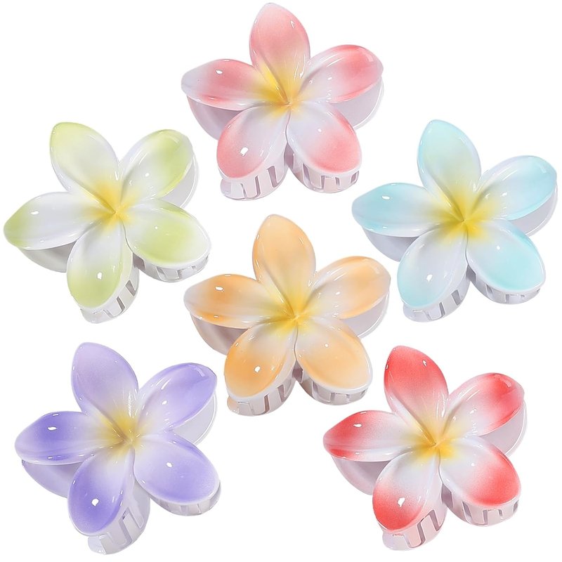 Flower Hair Clips - 6 PCS Hawaiian Claw Clips for Thick & Thin Hair | Cute Plumeria Accessories - Light Petal