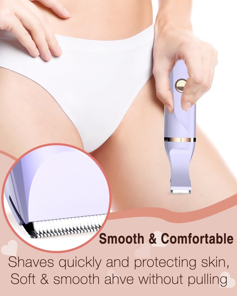 Bikini Trimmer for Women,Painless Electric Razor & Body Shaver for Pubic Hair,IPX7 Waterproof Hair Trimmer Women with Ceramic Blades,USB Rechargeable,Wet/Dry Use,Gifts for Women（Light Purple）