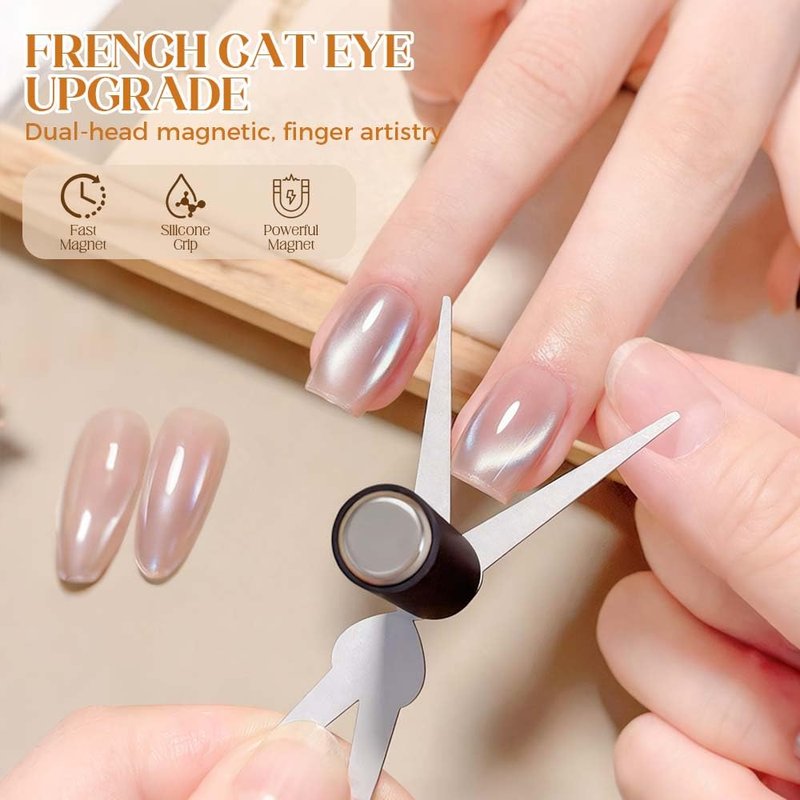 Cat Eye Nail Magnet Tool 2PCS Set, Scissor & French Tip Design for Cat Eye Gel Polish, Nail Art DIY Home Salon Kit