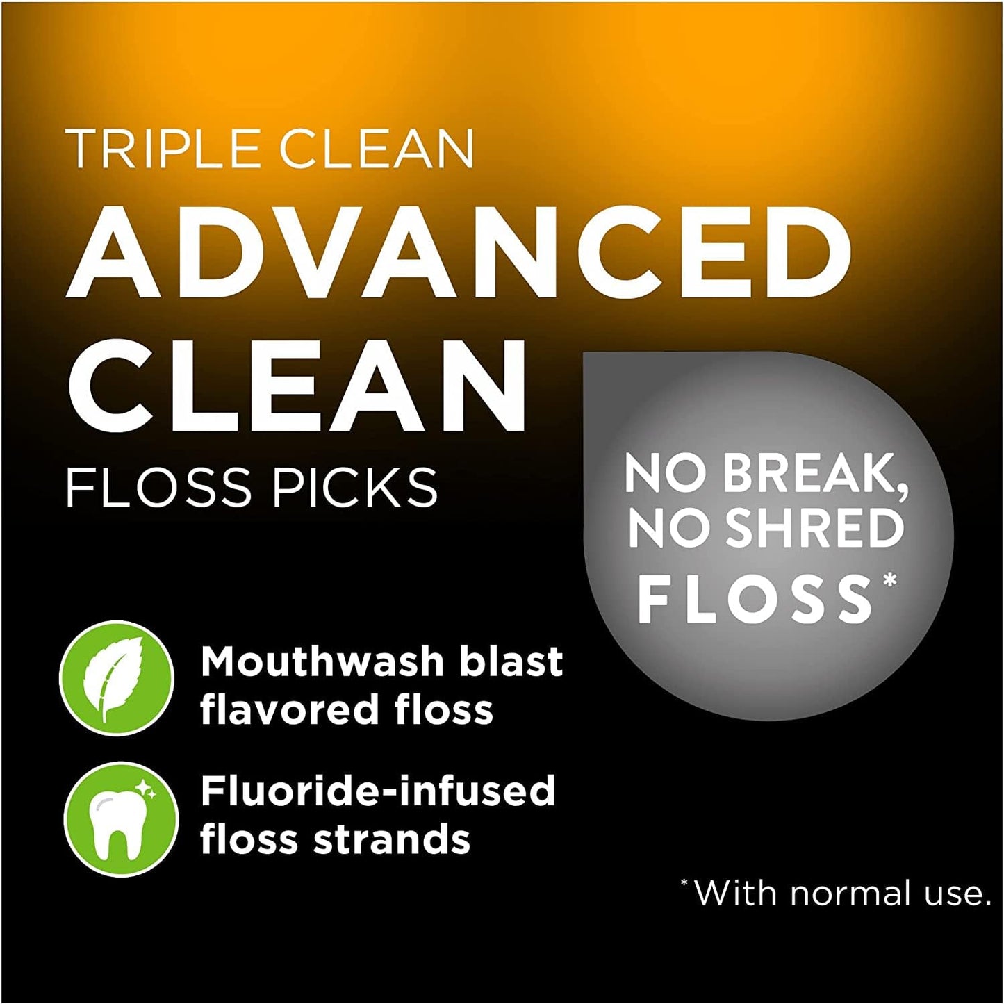 DenTek Triple Clean Advanced Clean Floss Picks, No Break No Shred Floss, Dental Flossers for Plaque Removal, Mouthwash Blast, Oral Care, 20 Count (Pack of 4)
