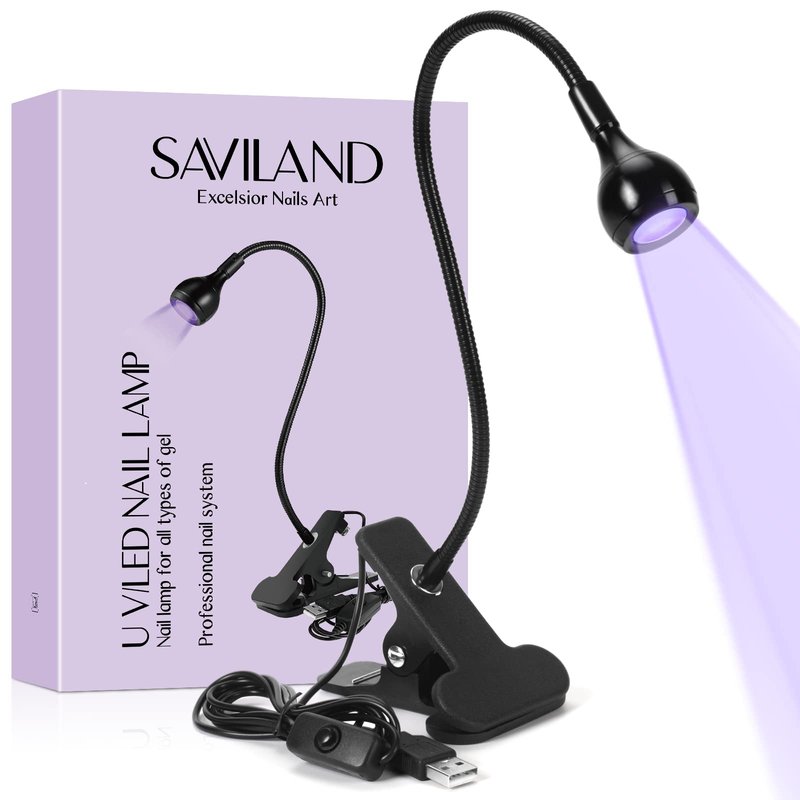 SAVILAND UV Nail Lamp: Gooseneck LED Nail Flash Cure Lamp for Nails lampara uv/led para uñas de gel with Securing Clip LED Flash Cure Light Manicure Home DIY UV Light for Gel Polish Nail Lamp