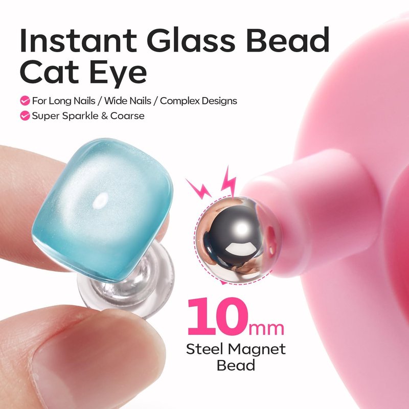 modelones 5D Automatic Nail Magnet for Cateye Gel Polish, Upgraded 3-in-1 Strong 360° Rotating Glass Bead Magnetic Side-Light Nail Magnet for Beginner-Friendly DIY Nail Designs (Magnet Only)