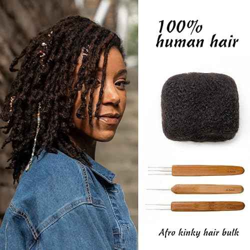Tight Afro Kinky Bulk 100% Human Hair for Dreadlock Extensions, Locs Repair, Twists and Braids - 3 Bundles/Package (16 Inch, Natural Black)