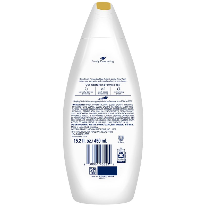 Dove Body Wash 2-Pack – Purely Pampering, Shea Butter & Vanilla for Softer, Smoother Skin, 15.2 Oz Ea