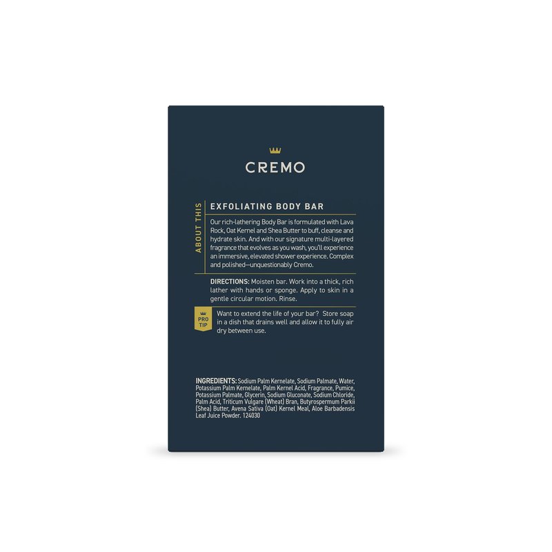 Cremo Exfoliating Body Bar for Men, Palo Santo Scent, Multi-Layered Fragrance That Buffs, Cleanses and Hydrates Skin, 5oz