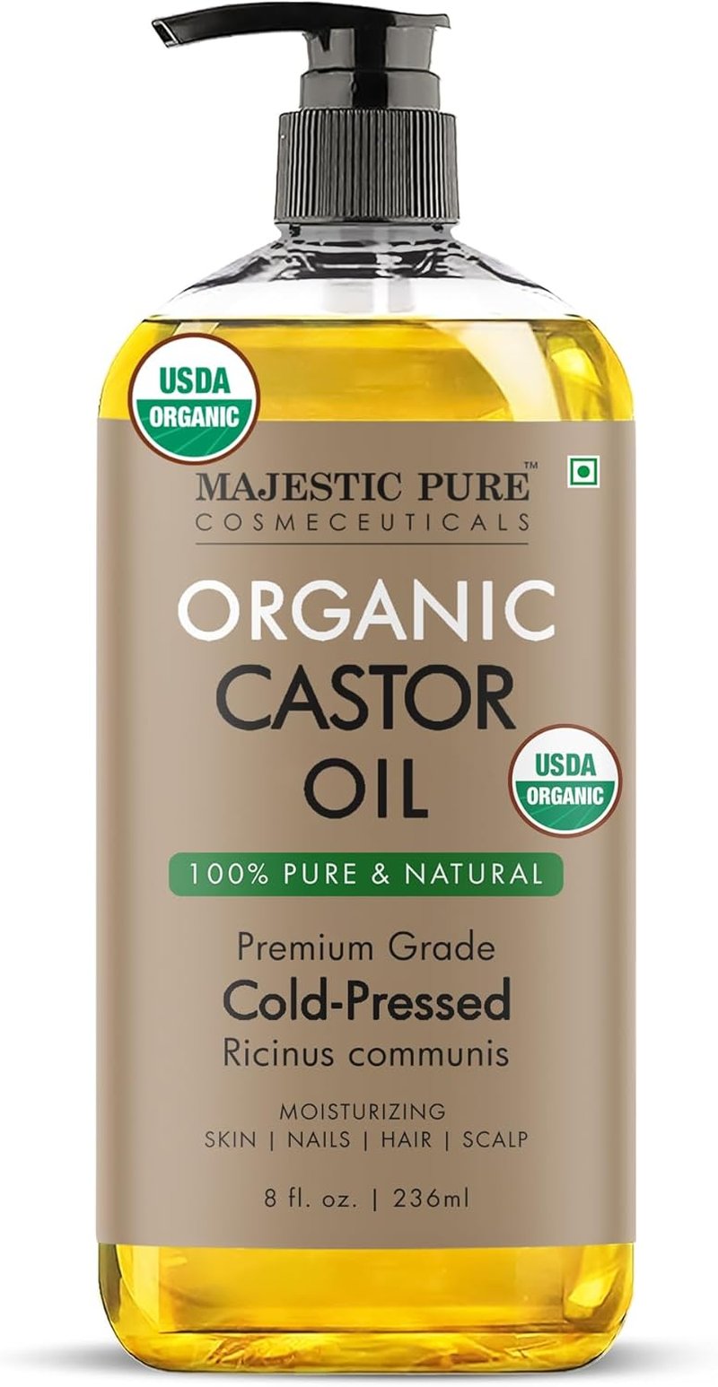 Majestic Pure Castor Oil - 100% Pure & Natural Cold Pressed Hair Growth Oil | USDA Organic 8 Fl Oz