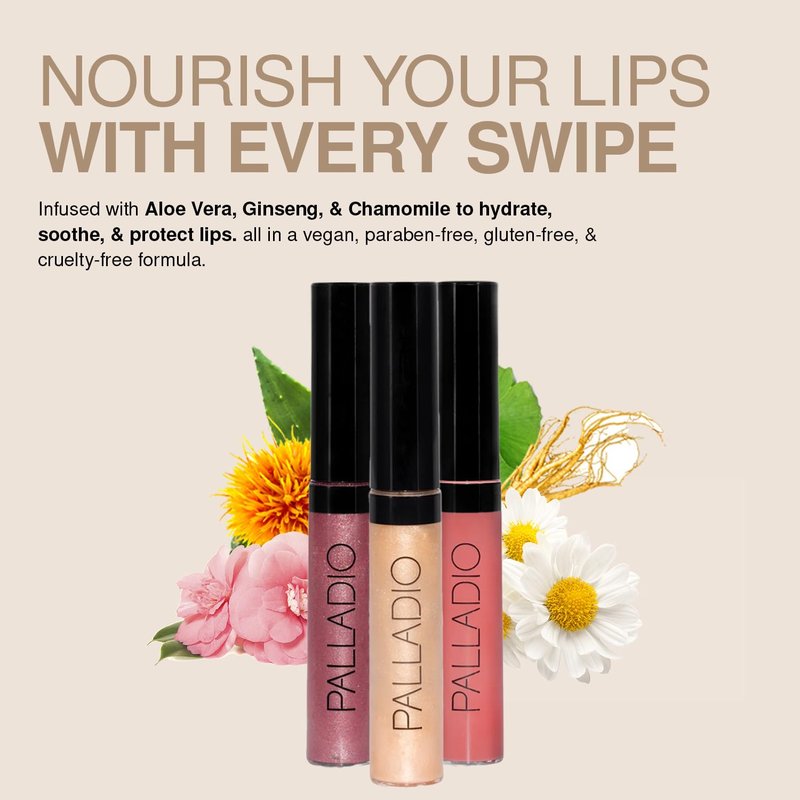 Palladio Lip Gloss, Non-Sticky Lip Gloss, Contains Vitamin E and Aloe, Offers Intense Color and Moisturization, Minimizes Lip Wrinkles, Softens Lips with Beautiful Shiny Finish, Passion Pink