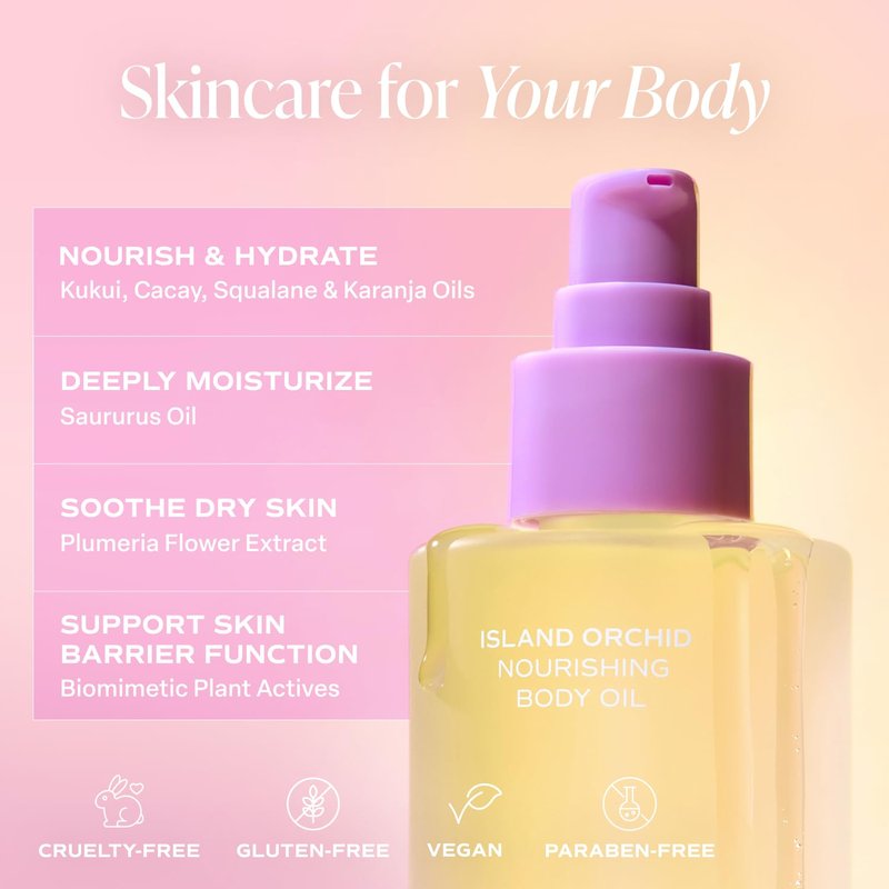 Saltair Body Oil – Silky After Shower and Bath Dry Oil for Women and Men – Non-Greasy, Well-Absorbing Moisturizer for Hydrating Dry Skin – Island Orchid Scent, 4oz