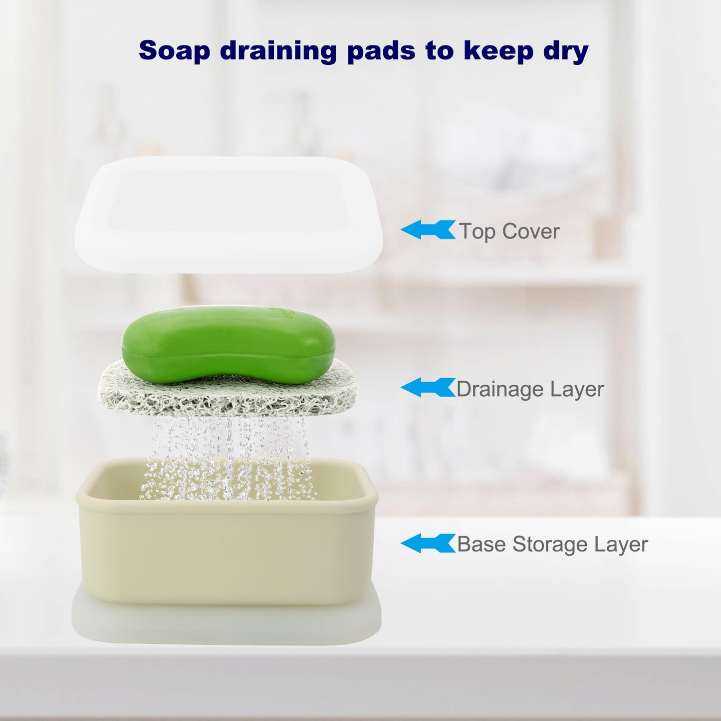 Travel Soap Case, Leak Proof Travel Soap Container, Silicone Soap Box with Drainage Layer, Shatterproof Soap Holder for Travel, Camping, Gym(Off-White, Regular)