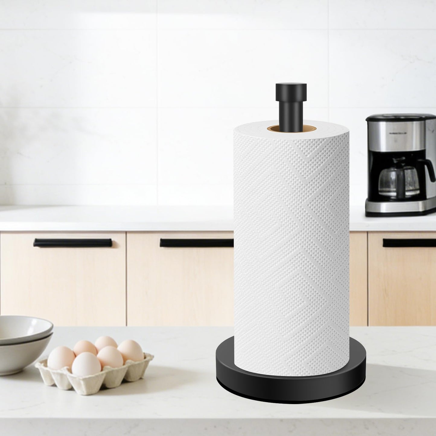 VOTZAAQ Black Paper Towel Holder Countertop, Stainless Steel Standing Paper Towel Holder with Sturdy Non-Slip Base, for Any Space, Matte Black