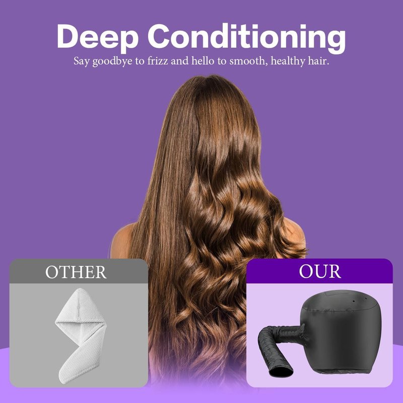 Hooded Hair Dryer Bonnet - Fast-Drying Bonnet for Natural Hair | Adjustable Fit, Portable & Lightweight (Black)