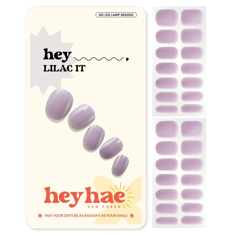 Heyhae Semi Cured Gel Nail Strips | No LED Lamp Needed | Summer, Solid, Purple | Easy Apply & Remove, Salon Quality | Includes 28 Strips, 1 Prep Pads, Nail File & Wooden stick - Hey, Lilac It