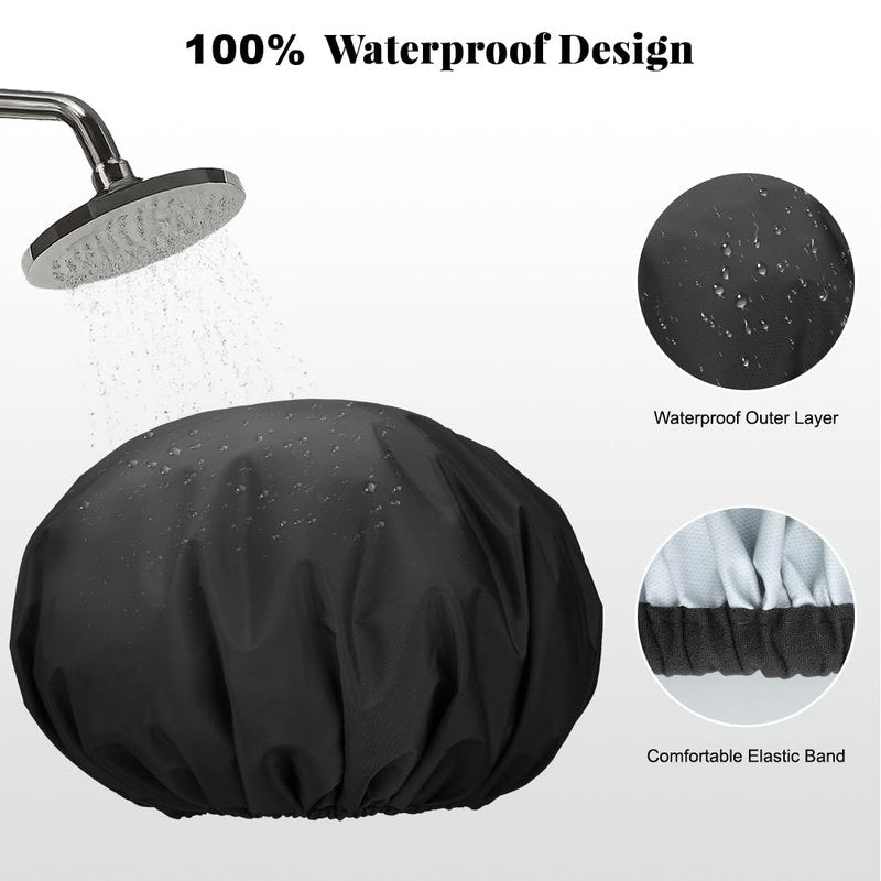 3 Pack Waterproof Shower Cap for Women, Reusable Bath Cap for Long Hair, Comfortable Hair Cap for Shower and Home Use