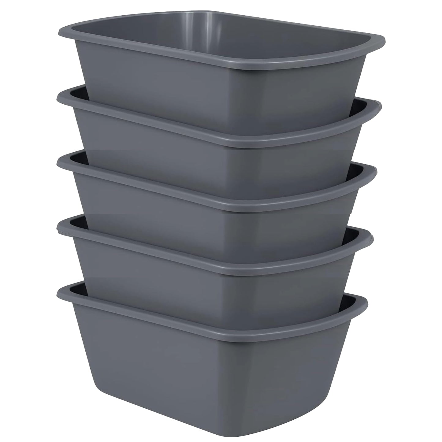 Vakly Wash Basins – Rectangular Plastic Hospital Bedside Soaking Tub (Pack of 5) Small 7 Qt Graduated Bucket - Portable Washbasin for Washing, Cleaning, Foot Bath, Dishes, Face Cleansing Bowl (5)