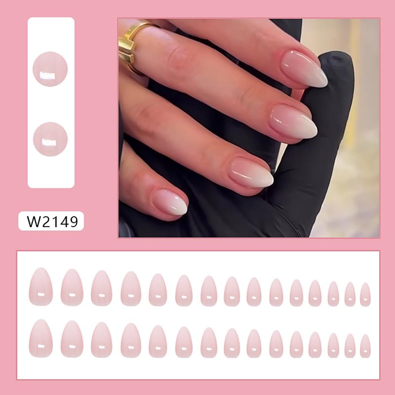 30 Pcs Short Press on Nails Almond Fake Nails French Tip Pink White Glossy False Nails Full Cover Glue on Nails for Women Stick on Nails Designs