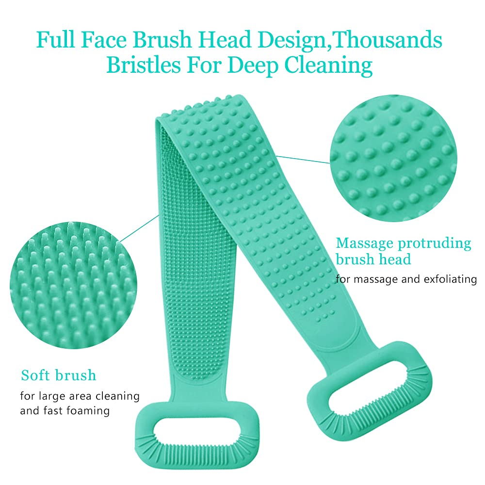 Inmorven Back Scrubber for Shower Exfoliating Body Scrubber 40 inch Double-Sided Back Exfoliator Scrub Towel, Bath Body Brush Widened Back Washer with Handle for Men and Women Green