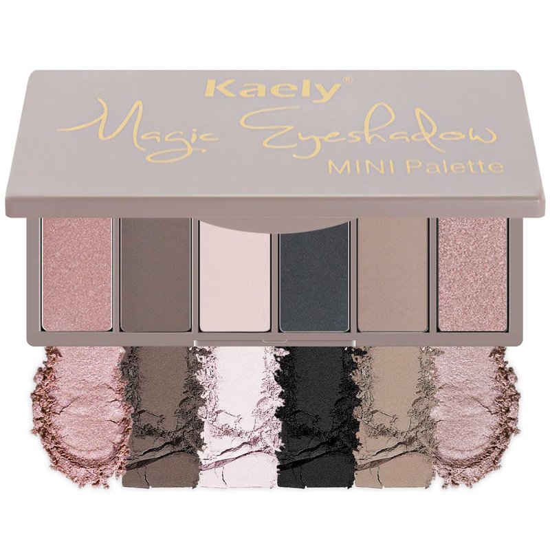 HHLTOH 6 Colors Neutral Rose Brown Eyeshadow Palette, Mini Travel Eye Shadow Palette for Women with Mirror, Nude Pink Coffee Brown Black White, Matte & Shimmer Glitter Highly Pigmented Blendable Vegan