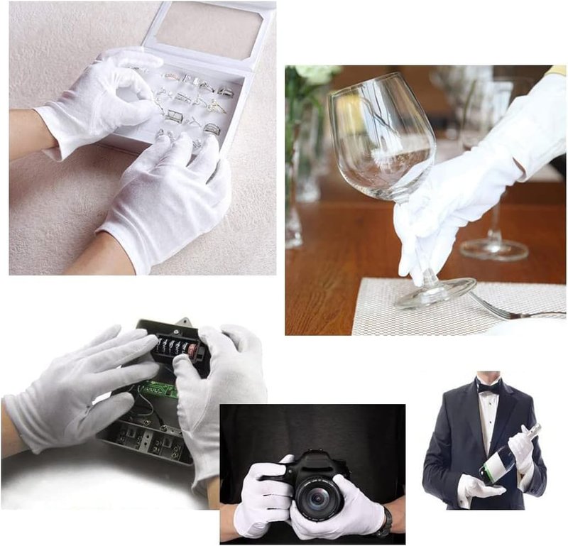 ADOPLX 24 Pcs White Cotton Gloves, Safety Work Gloves, Stretchable Lining, Medium Size