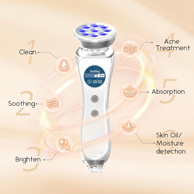 Skiennix 5-in-1 Beauty Massager - Facial & Neck Care with Red Light, Thermal, Vibration | Skin Detection Function