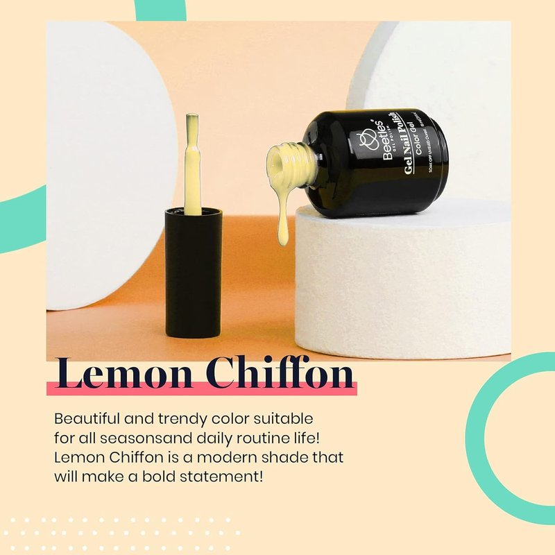 Beetles Yellow Gel Polish - Lemon Chiffon 15ML | Long-Lasting Pastel Yellow Nail Art for Summer Manicures