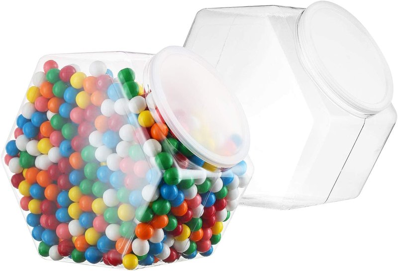 DilaBee 1 Gallon Hexagon Cookie Jars - 2-Pack Clear Plastic Candy Containers with Lids | BPA-Free for Kitchen & Office